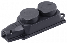 Колодка 16А  2 гнезда с з/к каучук с крышкой черная 220В IP44 РБ32-1-0м Омега---