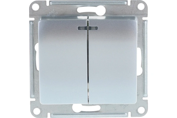 Выключатель механизм 2-кл с индикатором алюминий Glossa